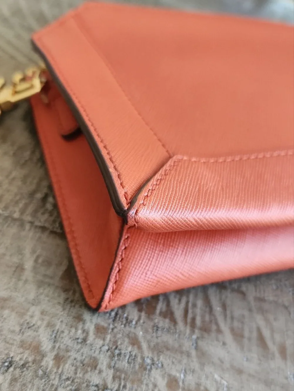 MCM Orange Saffiano Leather Satchel with Gold Chain Accent-FALL!